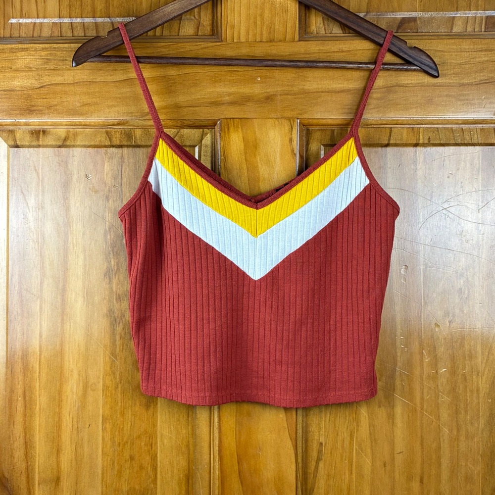 Forever 21 Ribbed Chevron Stripe Crop Top Cami Large Indie Boho Festival Retro